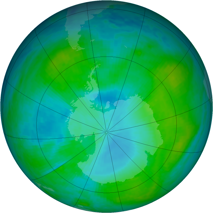 Antarctic ozone map for 06 February 1992